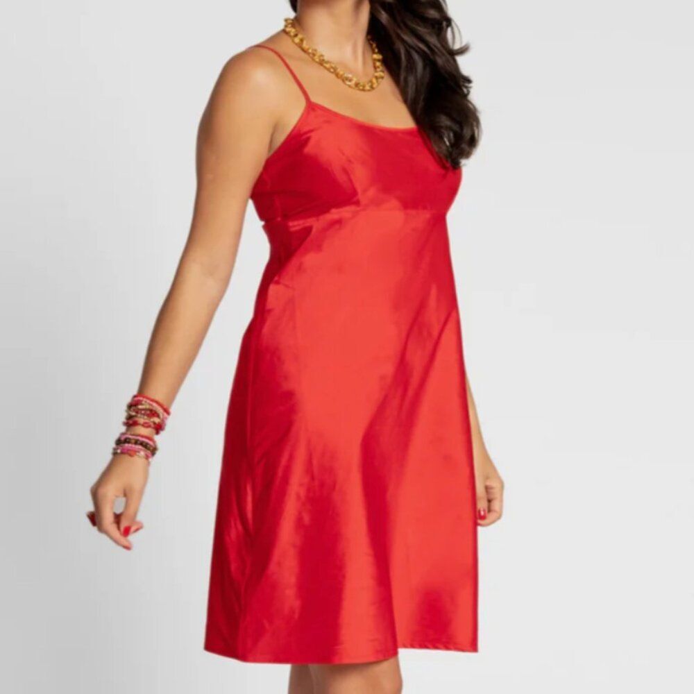 Frances Valentine Satin Slip Dress in Cranberry Red, Size XL